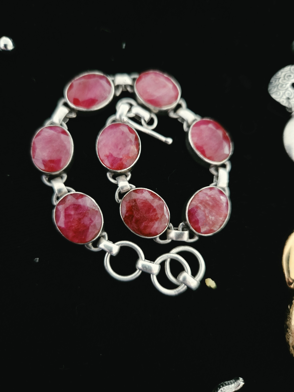 Sterling Silver Bracelet with Pink Oval Gemstones